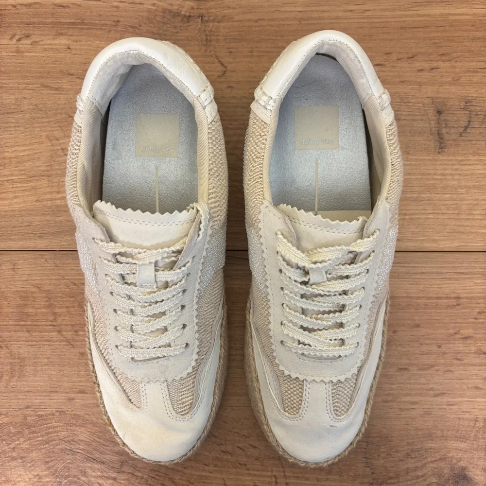 DOLCE VITA Notice Beaded Espadrille Sneakers Natural Burlap Tan Women Size 9